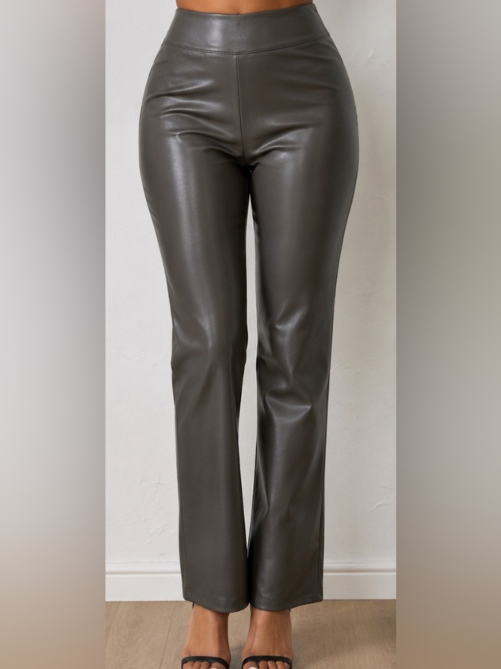 High-Waist Wide Leg Faux Leather Pants - Chocolate